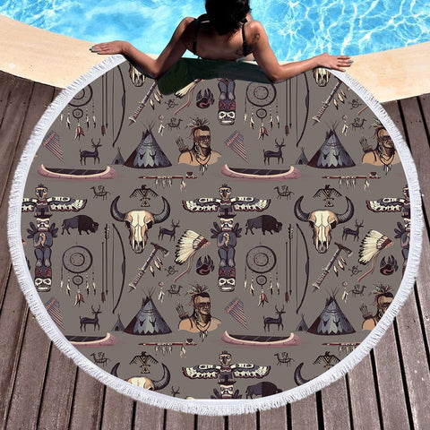 Image of Brown Hunter Bohemian Pattern SWST3337 Round Beach Towel