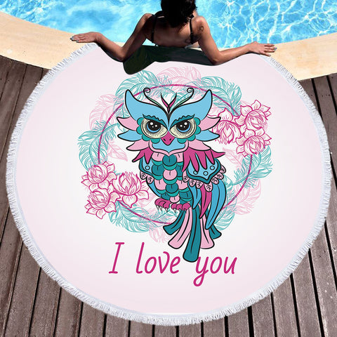 Image of I Love You - Floral Owl SWST3344 Round Beach Towel