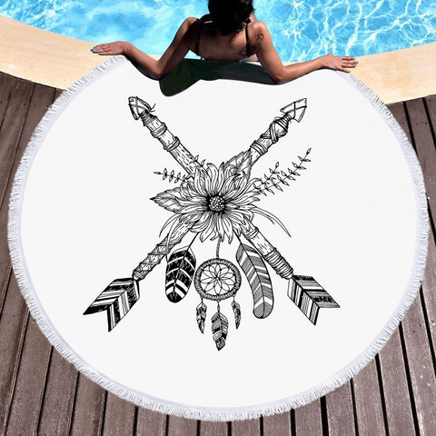 Image of Floral Dreamcatcher & Arrows SWST3350 Round Beach Towel