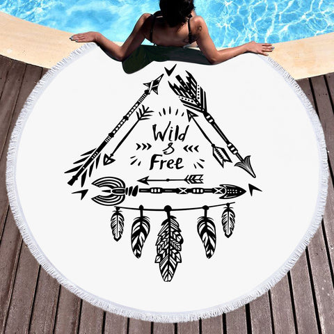 Image of Wild & Free - Triangle Arrow Dreamcatcher SWST3354 Round Beach Towel