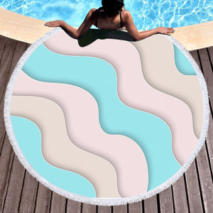 White & Mint Waves SWST3355 Round Beach Towel