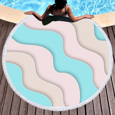 Image of White & Mint Waves SWST3355 Round Beach Towel