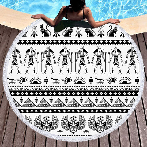 Image of Ancient Egyptian Aztec Print SWST3359 Round Beach Towel