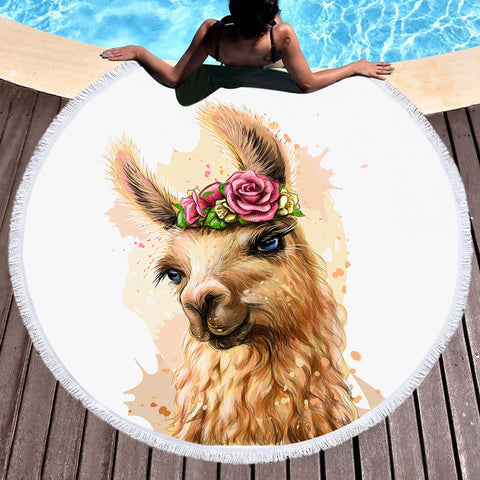 Image of Flower Brown Female Alpaca SWST3360 Round Beach Towel