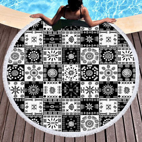 Image of Aztec Checkerboard SWST3361 Round Beach Towel