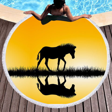 Image of Reflect Horse on River SWST3365 Round Beach Towel