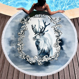 Elk Sketch On The Mirror SWST3366 Round Beach Towel