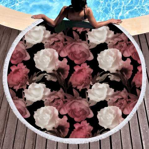 Image of Pink & White Flowers SWST3369 Round Beach Towel