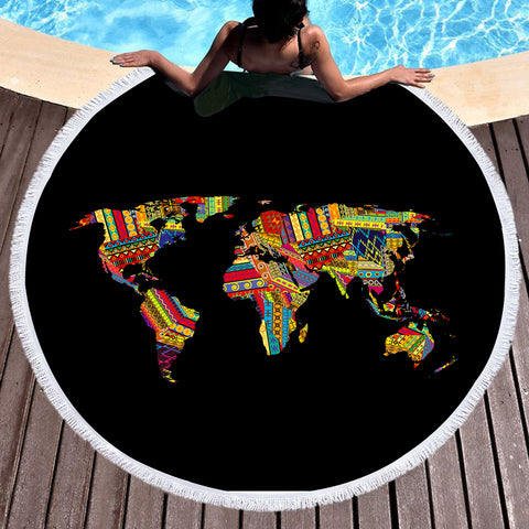 Image of Colorful Aztec Map SWST3370 Round Beach Towel