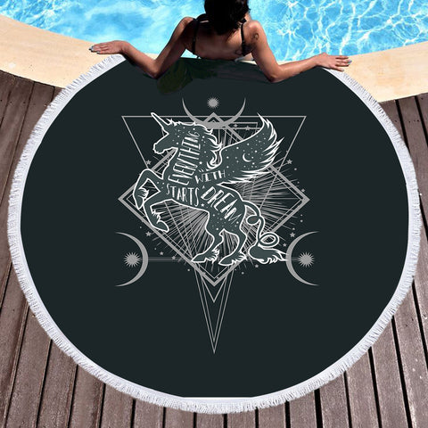 Image of Unicorn Warrior Logo SWST3375 Round Beach Towel