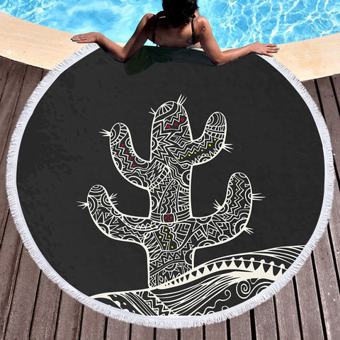 Image of Cactus Sketch SWST3376 Round Beach Towel