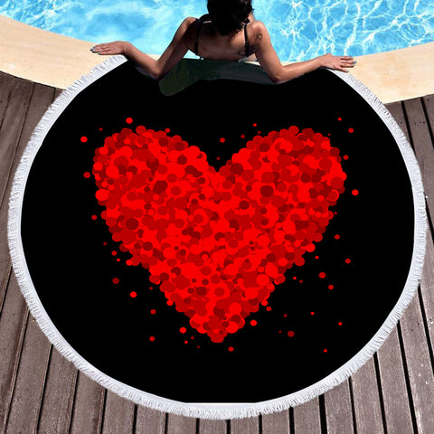 Image of Red Dot Heart  SWST3377 Round Beach Towel