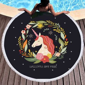 Colorful Floral Unicorn Are Real SWST3378 Round Beach Towel