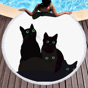 Four Green Eyes Black Cats SWST3379 Round Beach Towel