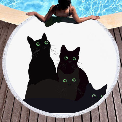 Image of Four Green Eyes Black Cats SWST3379 Round Beach Towel