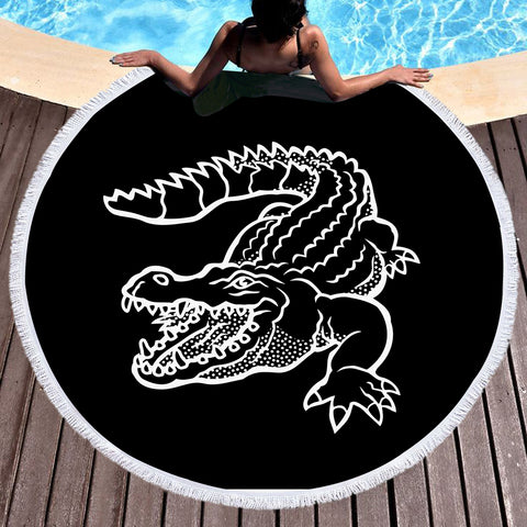 Image of Crocodile Sketch  SWST3382 Round Beach Towel