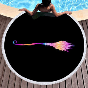 Colorful Gradient Flying Broom SWST3383 Round Beach Towel