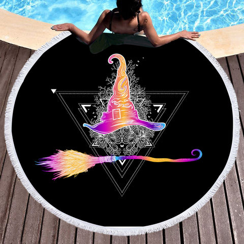 Image of Colorful Gradient Witch Hat Dreamcatcher  SWST3384 Round Beach Towel