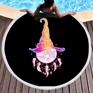 Colorful Gradient Witch Hat Dreamcatcher SWST3385 Round Beach Towel