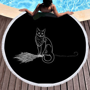 Cat on Flying Broom SWST3386 Round Beach Towel