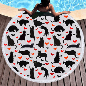 Cats & Hearts Monogram SWST3388 Round Beach Towel