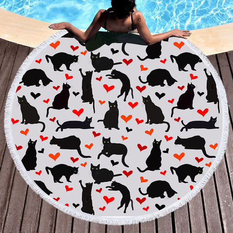 Image of Cats & Hearts Monogram SWST3388 Round Beach Towel