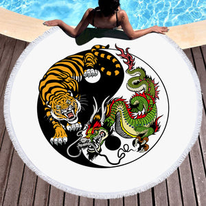 Asian YinYang Tiger & Dragon SWST3460 Round Beach Towel