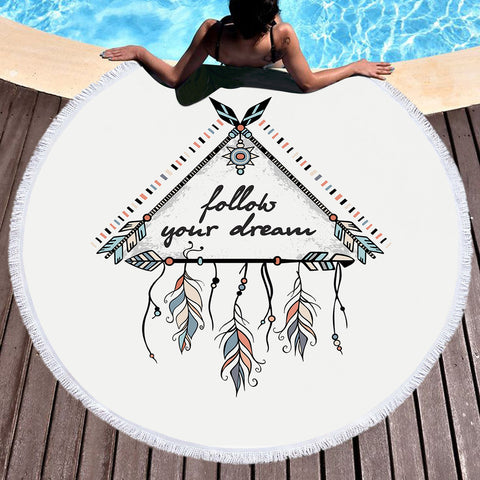 Image of Follow Your Dream Triangle Dreamcatcher SWST3462 Round Beach Towel