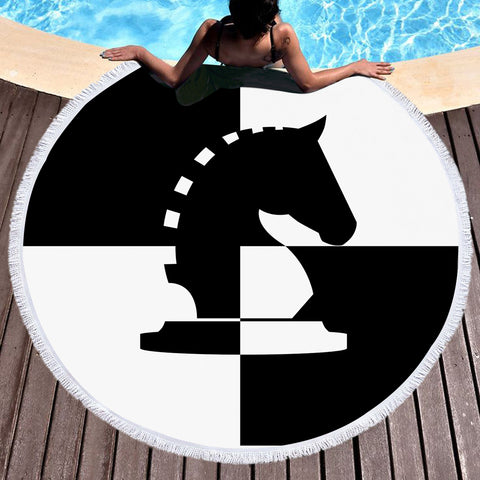 Image of B&W Horse Check SWST3463 Round Beach Towel