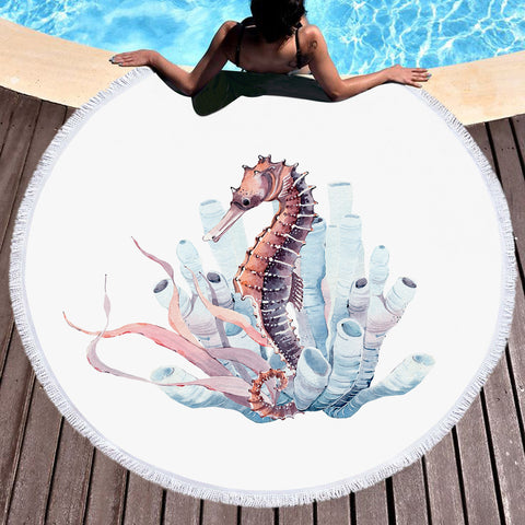 Image of Pink Hippocampus SWST3464 Round Beach Towel