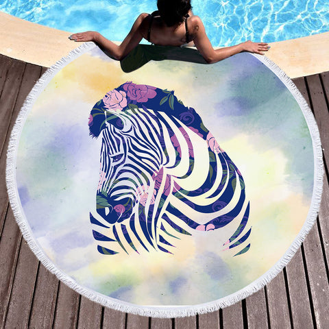 Image of Floral Pink&Purple Zebra SWST3466 Round Beach Towel