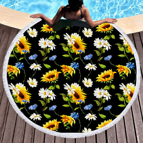 Image of Sunflower & Daisy SWST3467 Round Beach Towel