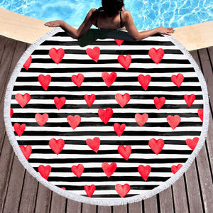 Stripe Heart SWST3468 Round Beach Towel