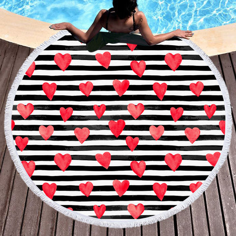 Image of Stripe Heart SWST3468 Round Beach Towel