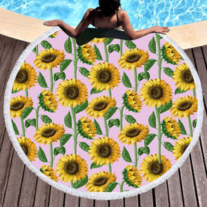 Sunflower Monogram Pink Background SWST3471 Round Beach Towel