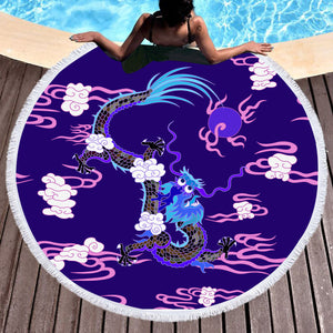 Blue&Pink Asian Dragon and Cloud SWST3474 Round Beach Towel