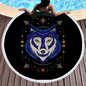 Blue Wolf Bandana SWST3477 Round Beach Towel