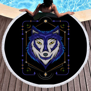 Blue&White Wolf Bandana SWST3478 Round Beach Towel