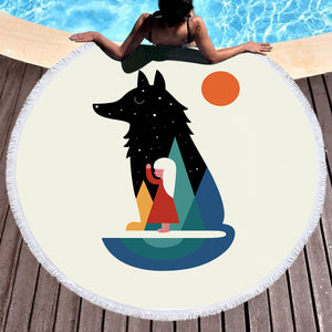 Girl in Wolf Illustration SWST3482 Round Beach Towel