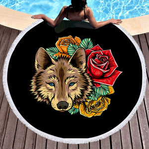 Floral Brown Wolf SWST3483 Round Beach Towel