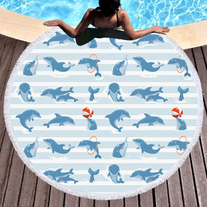 Stripe Playing Dolphin SWST3485 Round Beach Towel