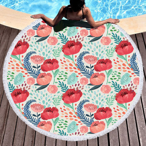 Image of Red & Pink Tulips SWST3486 Round Beach Towel