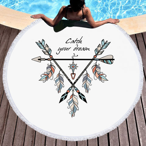 Image of Catch Your Dream Triangle Dreamcatcher SWST3487 Round Beach Towel