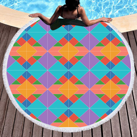 Image of Colorful Triangles in Rhombus SWST3490 Round Beach Towel