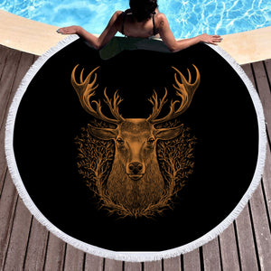 Brown Deer in Laurel Wreath SWST3491 Round Beach Towel