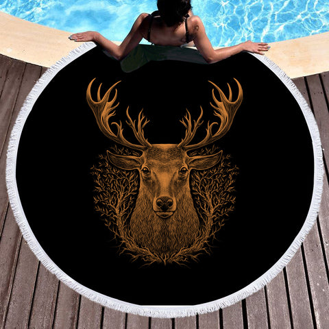 Image of Brown Deer in Laurel Wreath SWST3491 Round Beach Towel