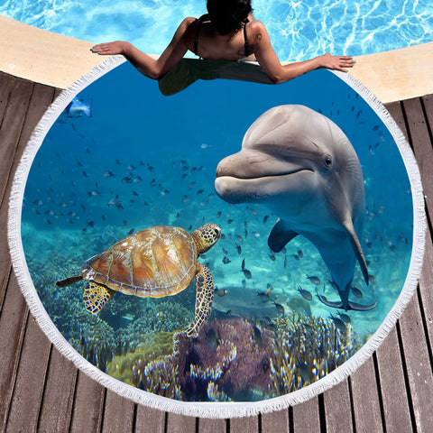 Image of Submarine Dolphin & Turtle SWST3582 Round Beach Towel