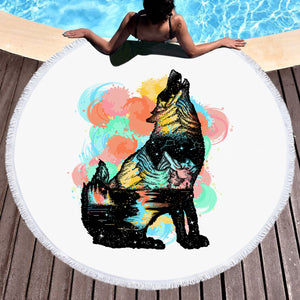 Colorful Spray Wolf SWST3584 Round Beach Towel