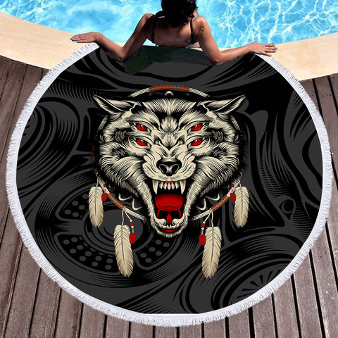 Image of Evil Wolf Dreamcatcher  SWST3590 Round Beach Towel