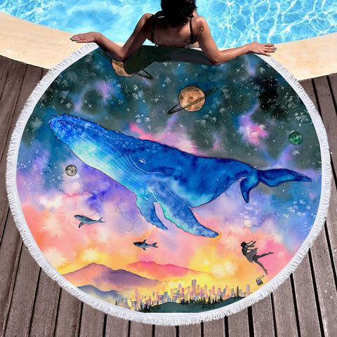 Image of Big Whale on Galaxy  SWST3591 Round Beach Towel